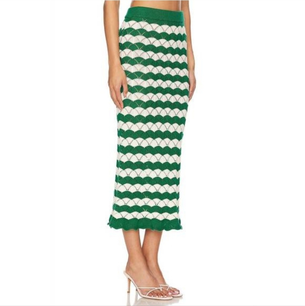 NEW MISA LOS ANGELES melina crochet midi skirt in emerald green - Picture 2 of 11